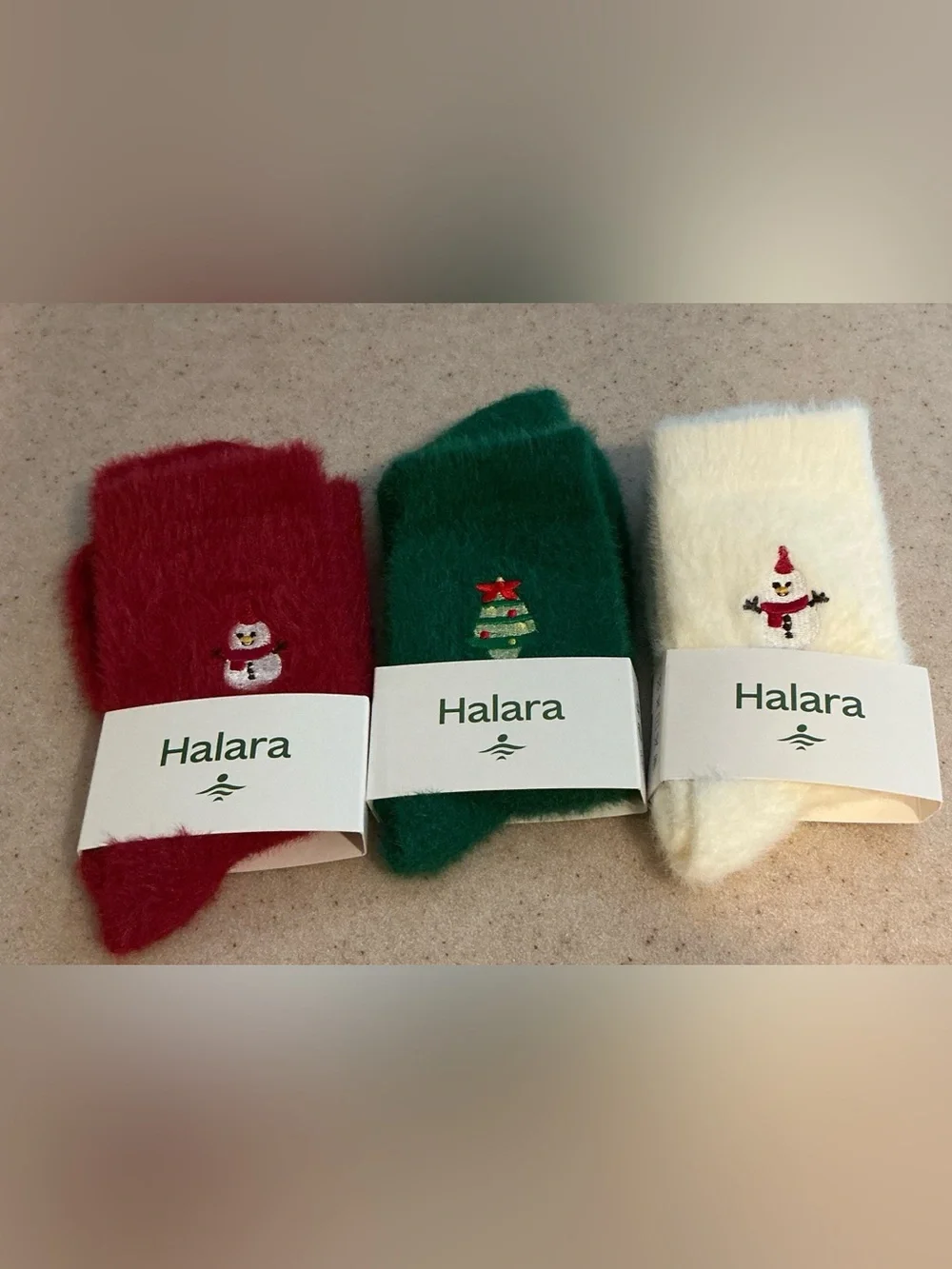 HALARA Fuzzy Holiday Socks Trio - Red, Green, White